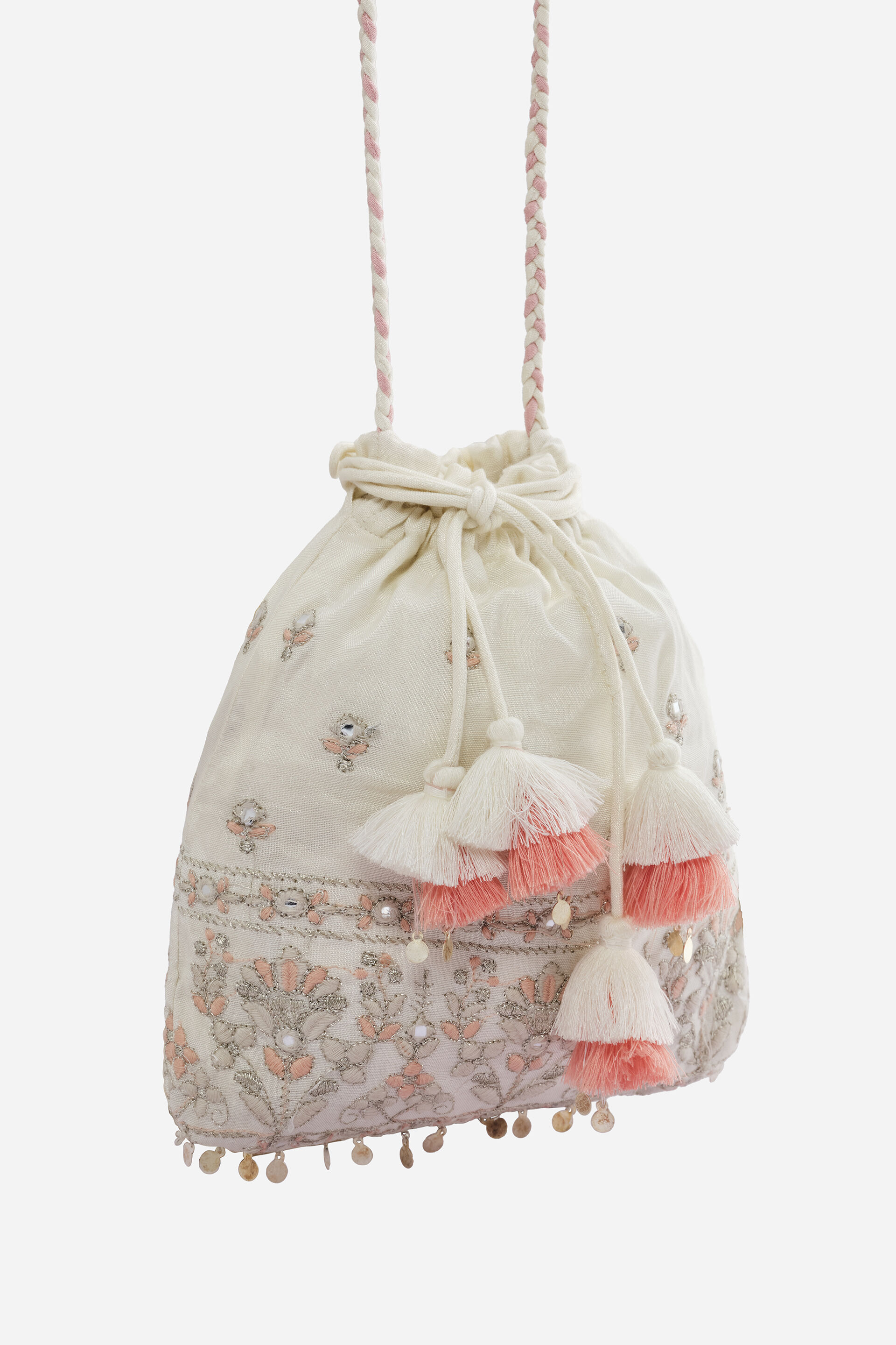 Embroidered Potli Bag in Ivory, , image 2